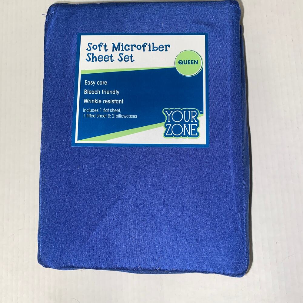 NWT New QUEEN Your Zone Stadium Blue 4-Piece Soft Microfiber Sheet Set